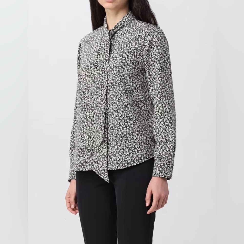 NWT Tory Burch Ditsy Silk Twill Bow Blouse